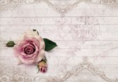 Fotobehang - Vlies Behang - Vintage Roos op Hout - 416 x 254 cm