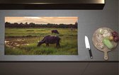 Inductieplaat Beschermer - Buffels Grazend in het Landschap - 90x52 cm - 2 mm Dik - Inductie Beschermer van Vinyl