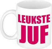 Leukste juf in roze blokletters cadeau koffiemok / theebeker 300 ml - verjaardag / bedankje - cadeau juffrouw
