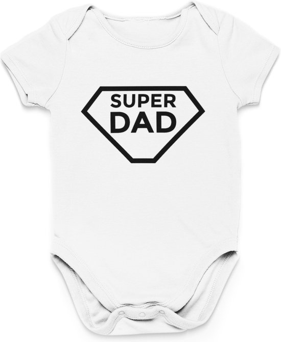 Cadeau Vaderdag - Barboteuse Super Dad - Taille 68 - Couleur Wit - 100% Katoen
