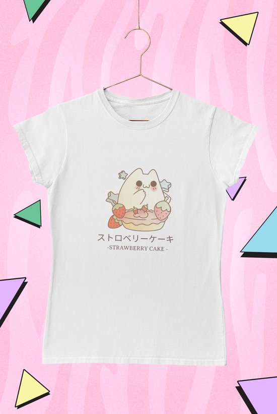 Cute cat T-Shirt Wit - Kawaii Neko - Anime Merch - Strawberry Jam - Maat M
