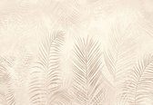 Fotobehang - Vliesbehang - Jungle Bladeren - Posterbehang - Pastel Creme Beige - Botanische Bladeren - 416 x 290 cm