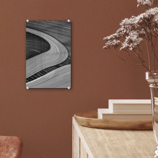 MuchoWow - Peinture sur verre - Abstrait - Texture - Zwart - Wit - Peinture sur verre - Plaque de Verres - 20x30 cm - Décoration murale