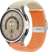 Mobigear - Watch bandje geschikt voor Amazfit BIP S Bandje Nylon Klemsluiting | Mobigear Braided - Wit / Oranje