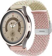 Mobigear - Watch bandje geschikt voor Huawei Watch GT Bandje Nylon Klemsluiting | Mobigear Braided - Wit / Roze