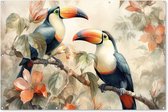 Muurdecoratie Toekan - Vogels - Bloemen - Tak - 180x120 cm - Tuinposter - Tuindoek - Buitenposter