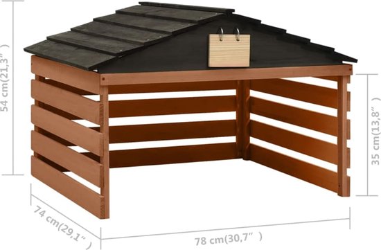 vidaXL - Overkapping - voor - grasmaaier - 78x74x54 - cm - vurenhout - zwart - bruin van VidaXL — afbeelding 3