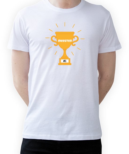 T-shirt Troffee #1 meester|De beste meester|Fotofabriek T-shirt Troffee #1|Wit T-shirt maat M| T-shirt met print (M)(Unisex)