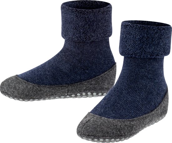 FALKE Cosyshoe Teens antislip noppen merinowol huissokken pantoffels kinderen blauw - Maat 33-34