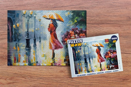 Puzzle Peinture à l'huile - Parapluie - Femme - Rue - Art - Puzzle - Puzzle  1000