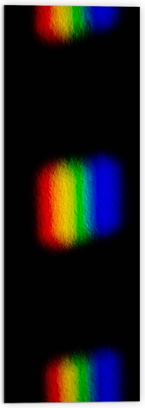 Dibond - Regenboogkleurige Vlekjes op Zwarte Achtergrond - 50x150 cm Foto op Aluminium (Met Ophangsysteem)