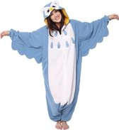 KIMU Onesie uil blauw pak kostuum - maat XS-S - uilenpak jumpsuit huispak