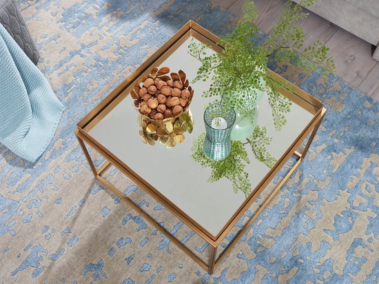 Table basse carrée miroir Rootz verre et métal 60x60x41 cm or petite table  d'appoint... | bol.com