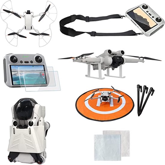 Dji Mini 3 Pro Accessoires Bundel - 7 in 1 Drone Bescherming Siliconen Accessoires - Kit inc. 2x Screen Protector, 1x Landing Pad, 4x Propellerbeschermer Guard, 1x Lanyard, 2x Landing Gear, 1x Propeller Bescherming Houder, 2x Doekje