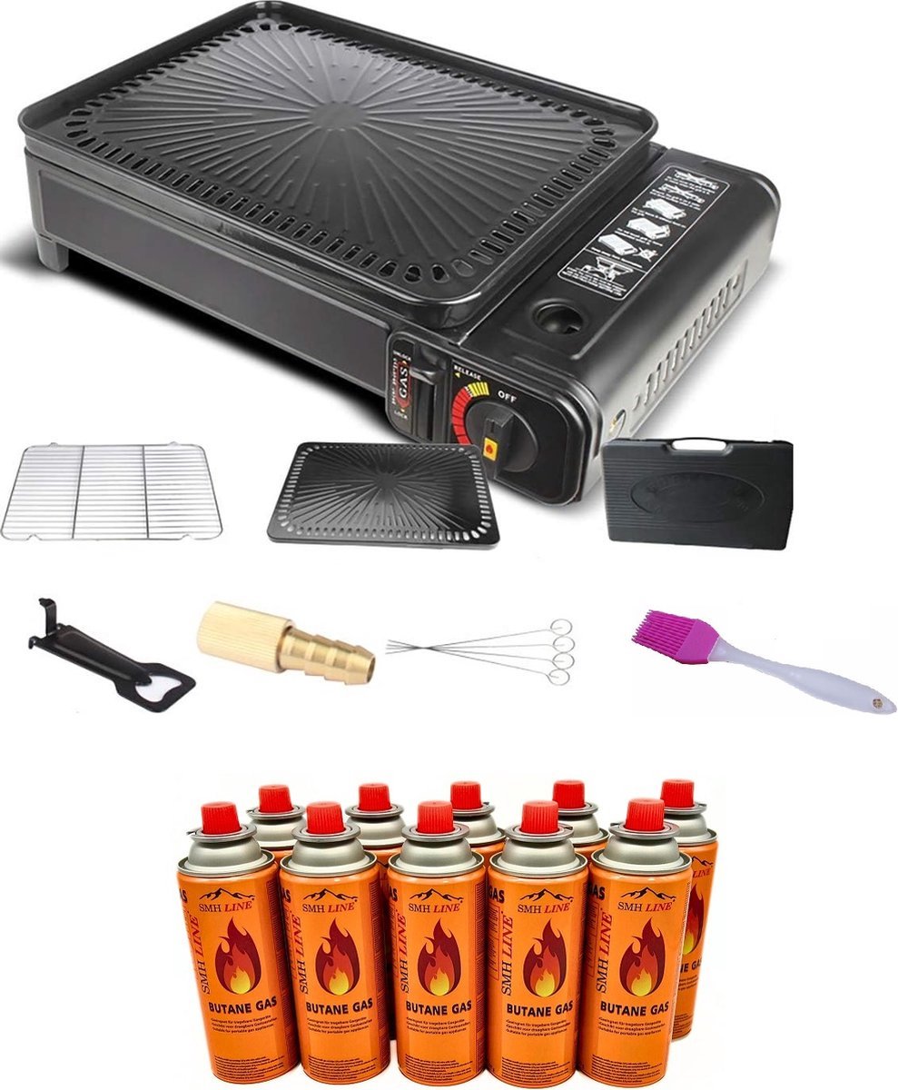 SMH LINE® Party Grill - Camping Grill - Camping kooktoestel - Incl. 8x Gasflessen