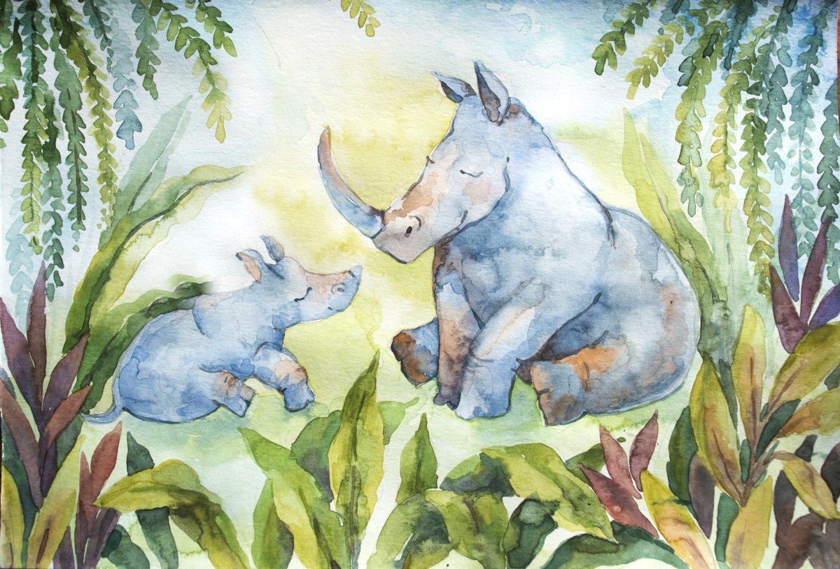 520cm X 318cm - Fotobehang - Neushoorns voor in de Kinderkamer, te koop in 11 maten, incl behanglijm
