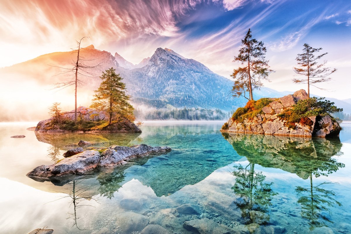 Fotobehang De Hindersee In Beieren, Duitsland - Vliesbehang - 450 x 300 cm