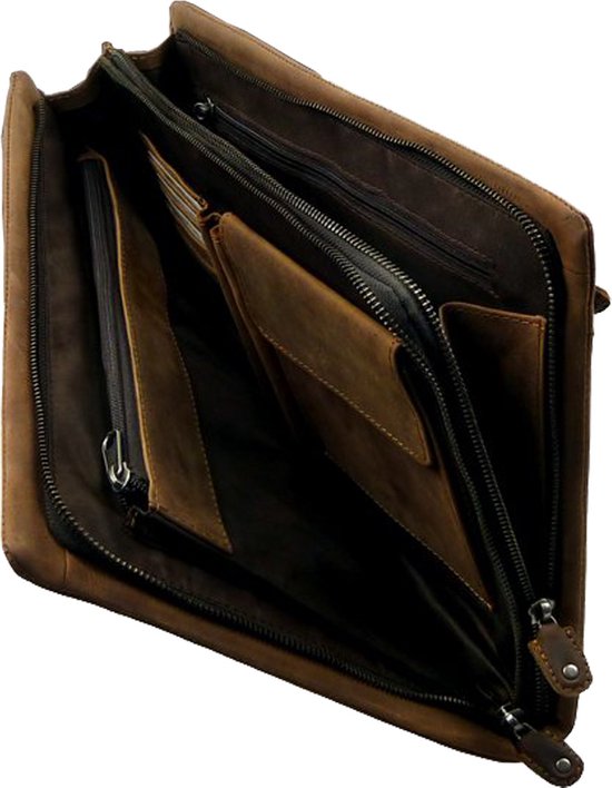 Leather portfolio, brown, 33 x 25 cm, vintage