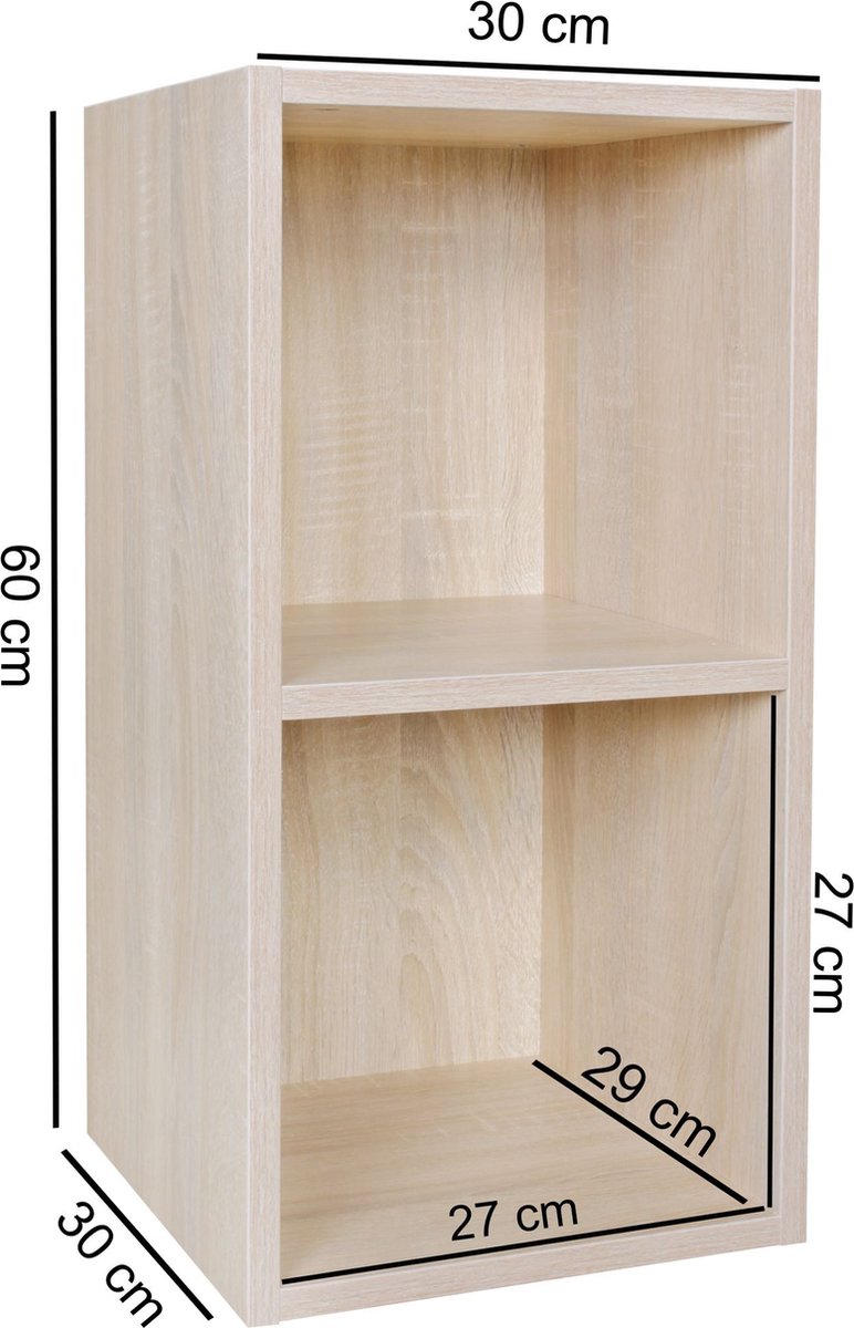 Etagère Rootz sonoma pour livres 2 compartiments bois MDF