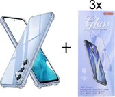 Anti Shock Silicone Shockproof Hoesje Geschikt voor: Samsung Galaxy A14 5G - Transparant + 3X Tempered Glass Screenprotector - ZT Accessoires