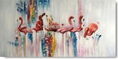 Schilderij flamingo 100 x 50 Artello - handgeschilderd schilderij met signatuur - schilderijen woonkamer - wanddecoratie - 700+ collectie Artello schilderijenkunst