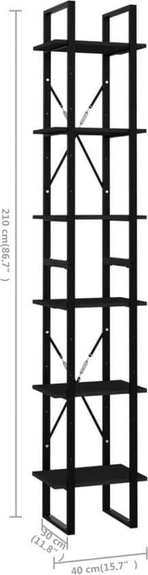vidaXL - Boekenkast - met - 6 - schappen - 40x30x210 - cm - bewerkt - hout - grijs
