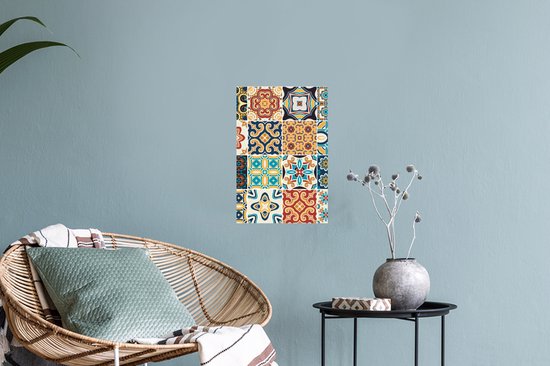 Stickers muraux - Film autocollant - Fleurs - Vintage - Motif - Blauw - Oranje - 20x30 cm - Film adhésif - Stickers muraux Chambre d'enfant - Papier peint autocollant - Papier peint autocollant - Film autocollant