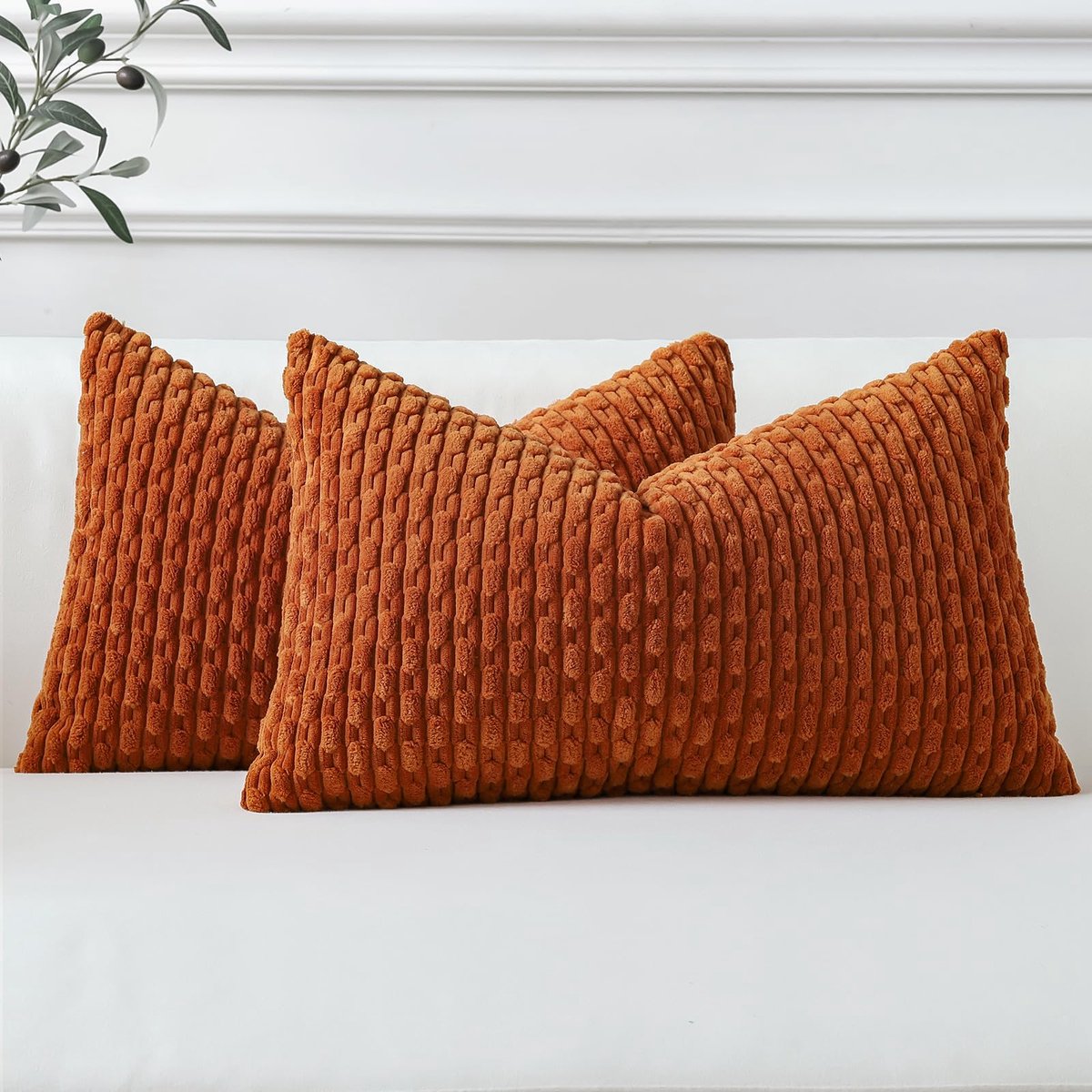Ibenzoa® Set van 2 luxe corduroy kussenslopen voor bank, slaapkamer en woonkamer in karamelkleur