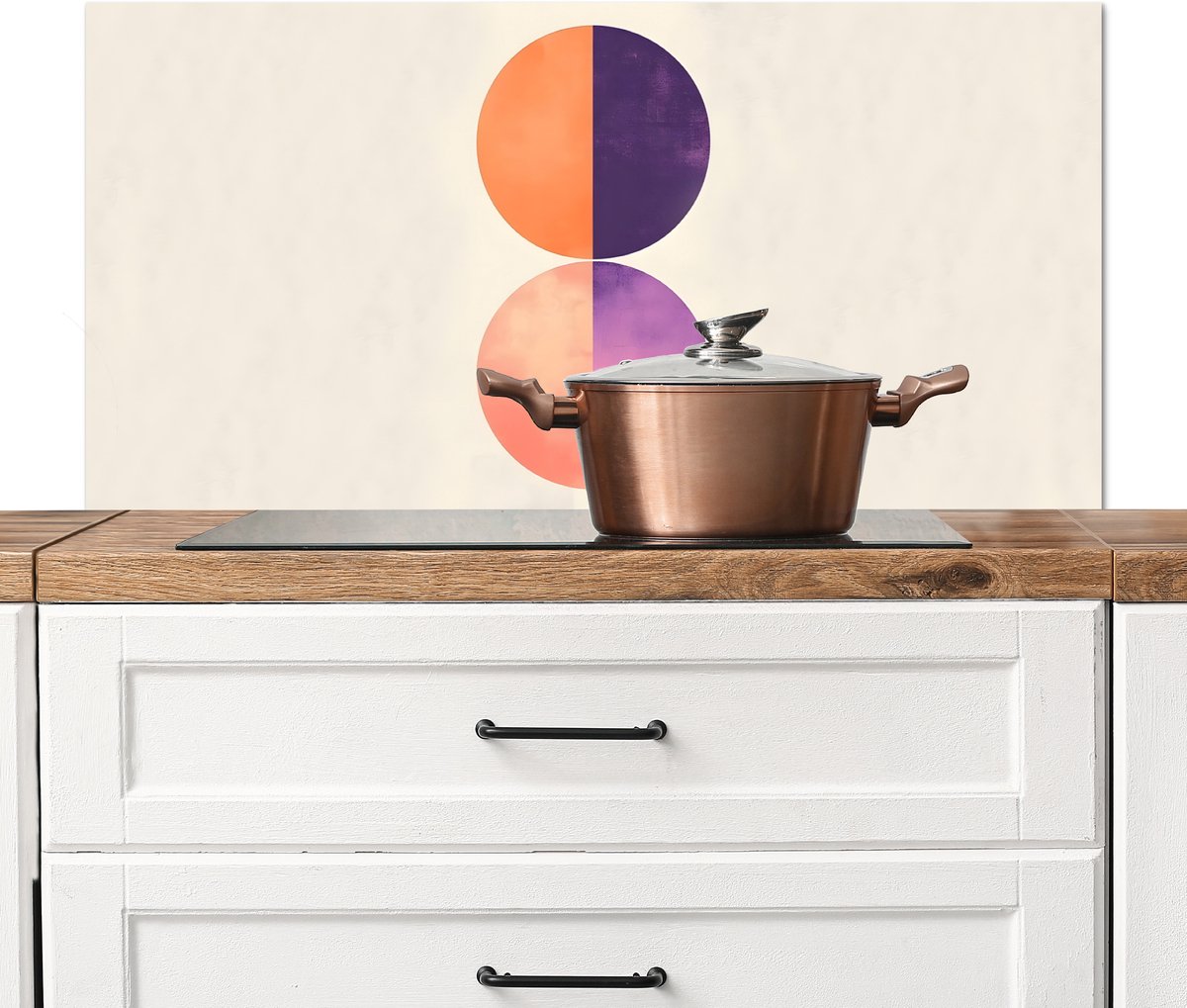 KitchenYeah Spatscherm keuken 100x50 cm Kookplaat achterwand Abstract Cirkels Paars Muurbeschermer Spatwand fornuis Hoogwaardig aluminium