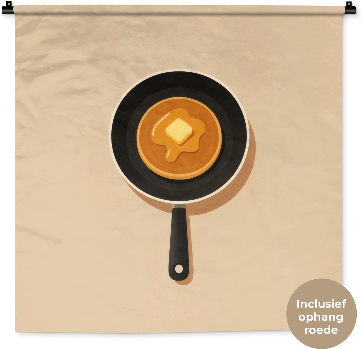 Wandkleed 90x90 cm - Wanddoek Pannenkoek - Koekenpan - Boter - Minimalistisch - Wandtapijt