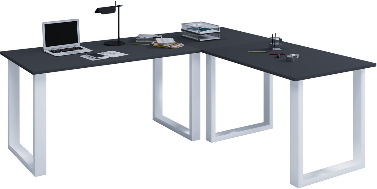 VCM VCM Holz Schreibtisch | Eckschreibtisch schlicht | 160x160 | L Form links oder rechts | Arbeitstisch Platte 80 cm tief | Computertisch Büromöbel - Lona U