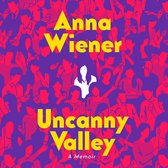 Boekomslag van Uncanny Valley met gele tekst op een paarse achtergrond met rode figuren.