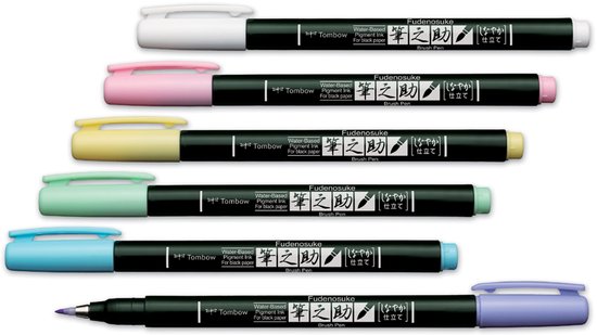 Tombow Brush Pen – Fudenosuke zacht – Pastel Kleuren 6 Stuks