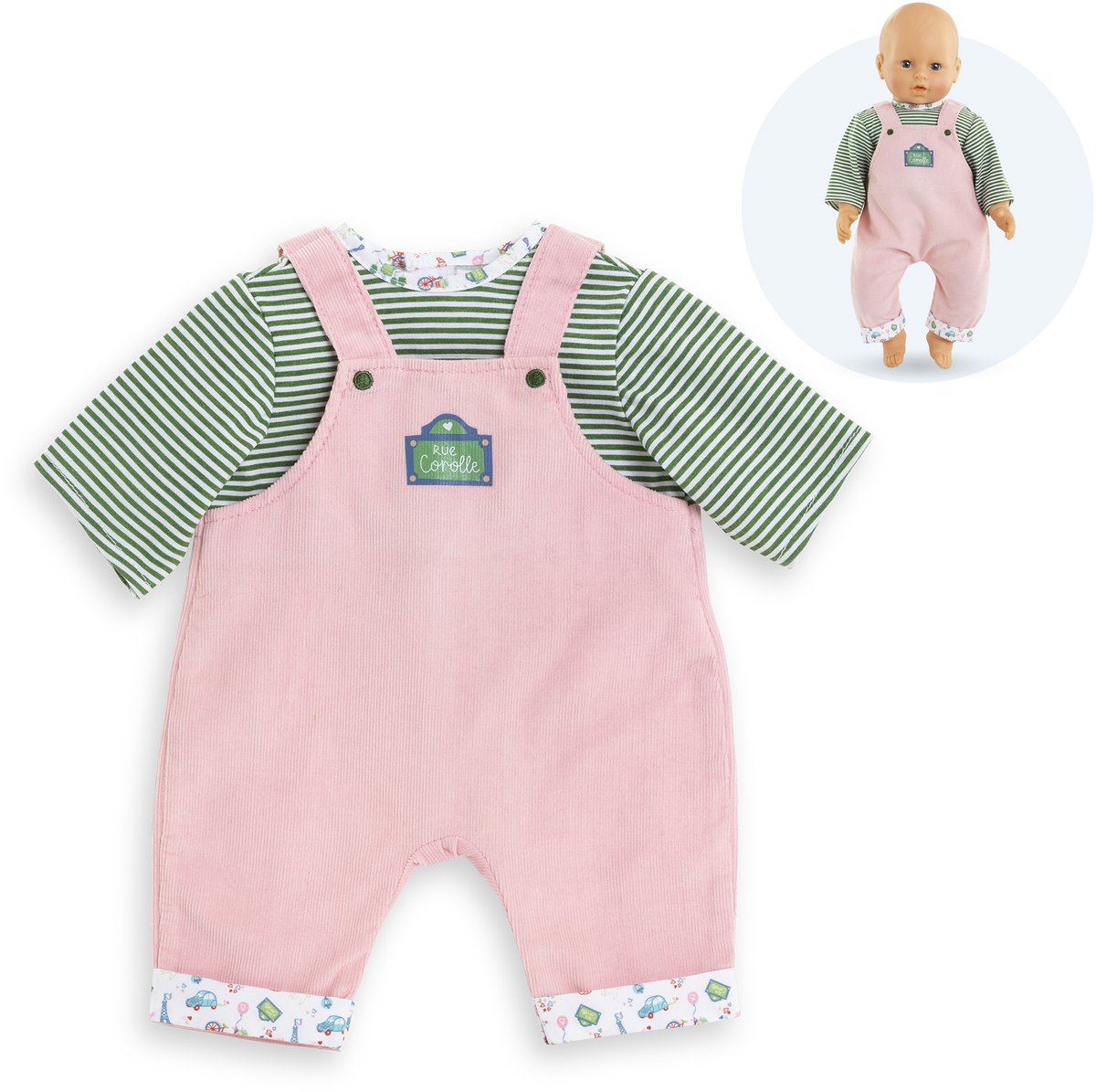 Corolle poppenkleding babypop 42cm - T-shirt en overall - kleurrijke outfit.
