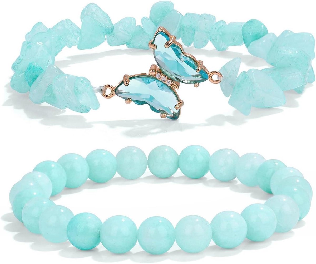 Helende kristallen stenen armbanden - Natuurlijke kristallen vlinder armbanden voor vrouwen - Edelsteen kralen armband - Verjaardag en Kerst cadeau