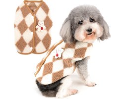 Kleine honden winterjas fleece trui zachte warme pluizige kleding pluche geruite jas koud weer huisdierkleding chihuahua yorkshire kat bruin S