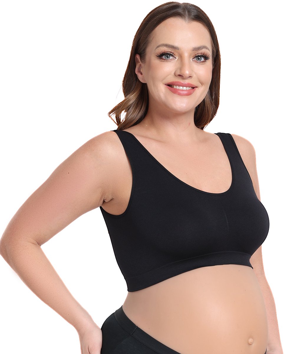 VIMOSE Voedingsbh zonder beugels 3 Artikelen-Grote maat bh-Zwangerschapsbh-Zachte ondersteuning-zachte stof-BH voor borstvoeding-Plus size bh-Soft Touchmateriaa-Zwart-4XL