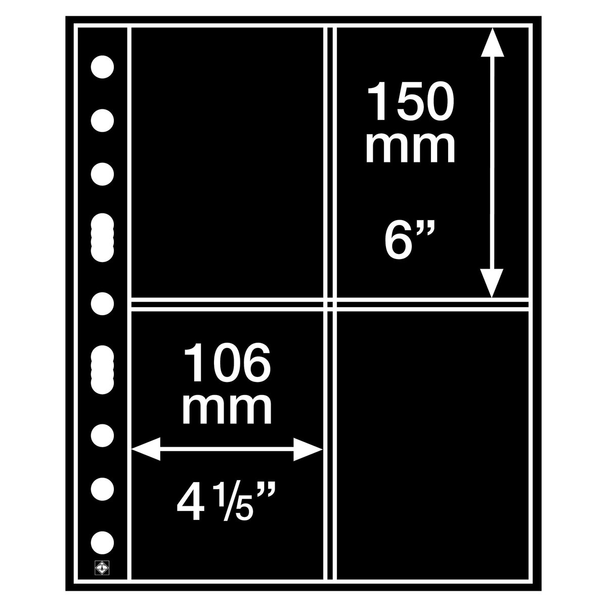 Leuchtturm Opbergbladen 2S - set van 5 insteekbladen met 2 transparante vakken - zwarte achtergrond - GRANDE
