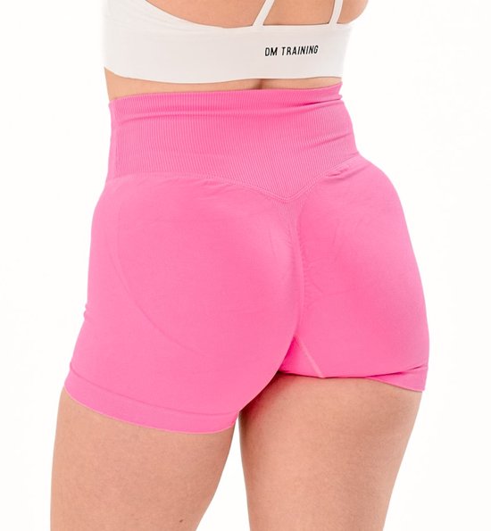 Dames sportshort high waist met V-shape taille - naadloos & shaping effect - squatproof en stretchy - yoga, pilates en fitness - DM Training Just Me Short (roze) — afbeelding 2