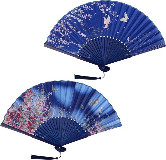 Allecto Plus - Hand Fans Zijde Stof Bamboe Chinese Stijl met Kwasten voor Muurdecoratie en Bruiloftsgeschenken