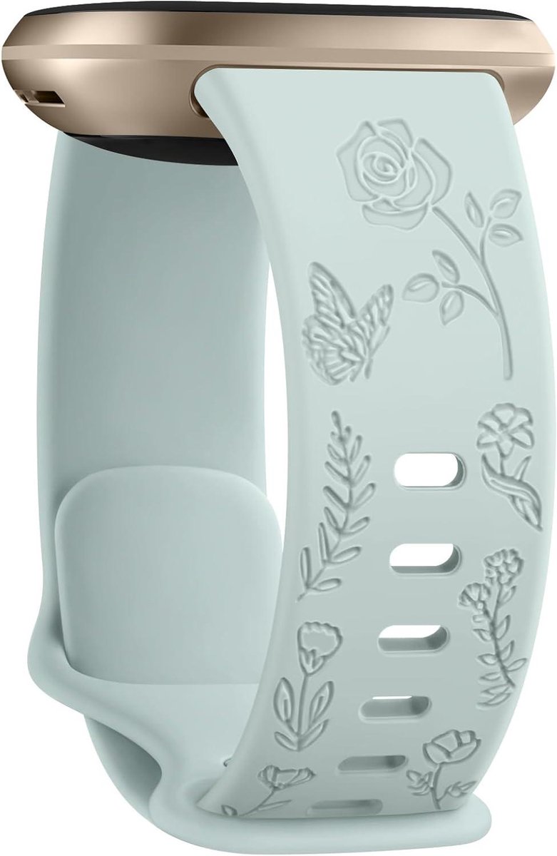 Allecto Plus - Siliconen armband met bloemengravure voor Fitbit Versa armbanden - Dames en heren - Zwart - Maat S/M/L/XL