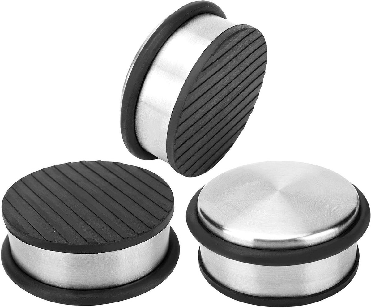 Allecto Plus - 3-pack deurstoppers 125 kg - roestvrijstaal - zware chromen deurstopper met rubberen ringen - metalen ronde deurstoppers