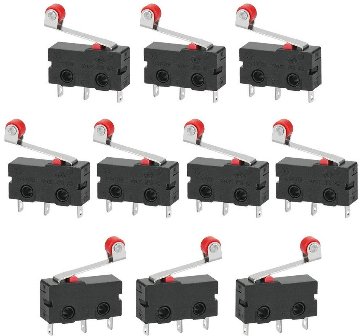 10 stuks Microschakelaar met Rolhendel 250V 5A Zwart - SPDT 1NO 1NC Eindschakelaar - Mini-miniatuurschakelaar für Mechanica Elektronica
