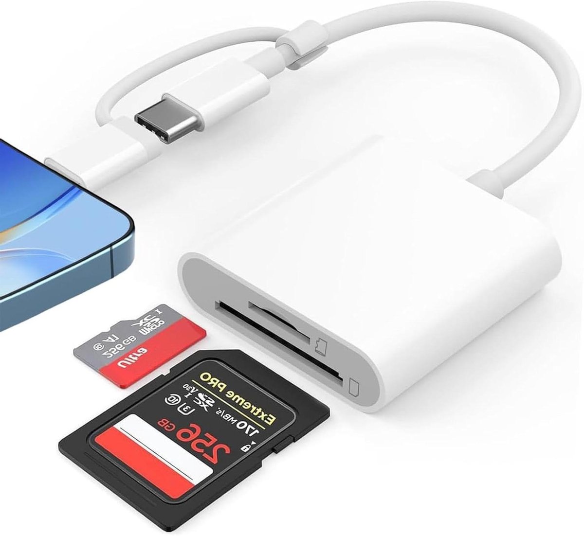 SD-kaartlezer voor telefoon en tablet - USB C microkaartlezer - Plug-and-Play geheugenkaartlezer met SD-kaartsleuf.