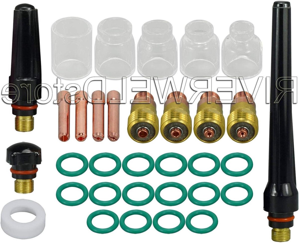 Allecto Plus - TIG-lastoorts accessoire set met gaslens, mondstuk en glazen beker voor SR WP 17 18 26 - 33 stuks