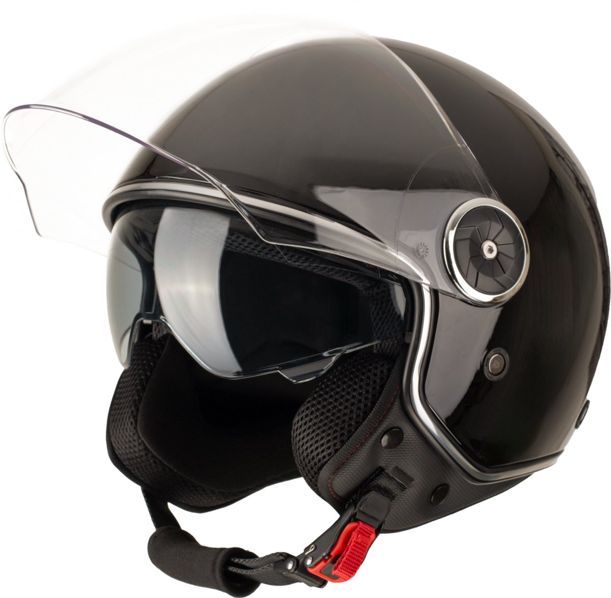 VINZ Tobia Jethelm met Zonnevizier | Scooterhelm & Motorhelm & Brommerhelm & Snorfietshelm | ECE 22.06 goedgekeurd | Lichtgewicht 1200 gram | Voor Heren & Dames | Inclusief Opbergzak | Zwart - XL