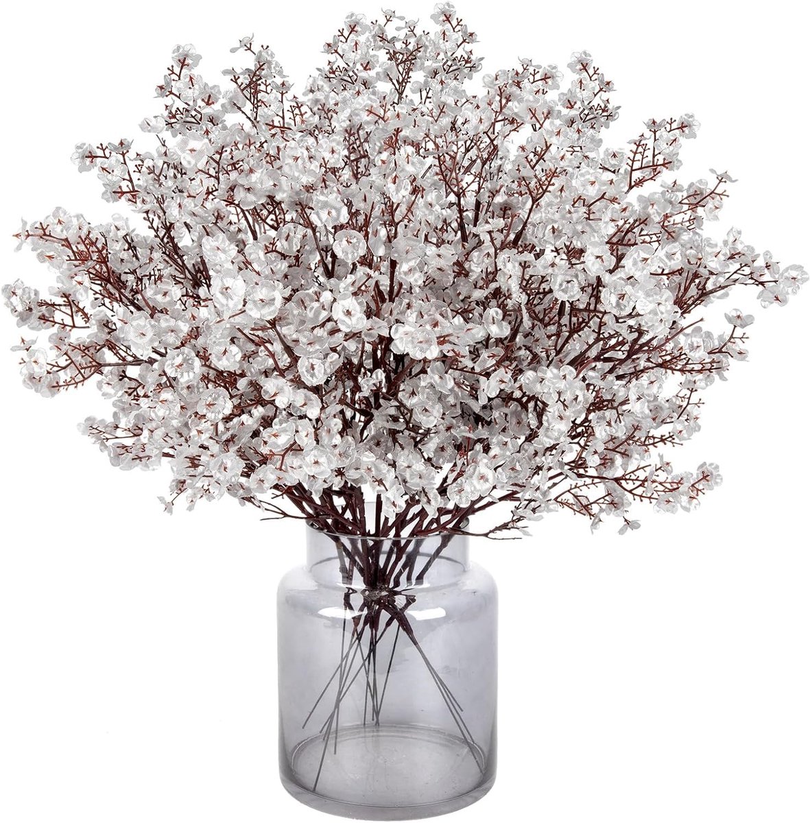 Ibenzoa Kunstbloemen Set van 12 Stuks voor Bruiloft, Feest en Thuisdecoratie in Zilverkleur wit