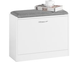 SoBuy Schoenenbank met Zitkussen, Compact Schoenenrek met Klep en Opbergruimte, Zitbank voor Hal, Wit, FSR16-K-W