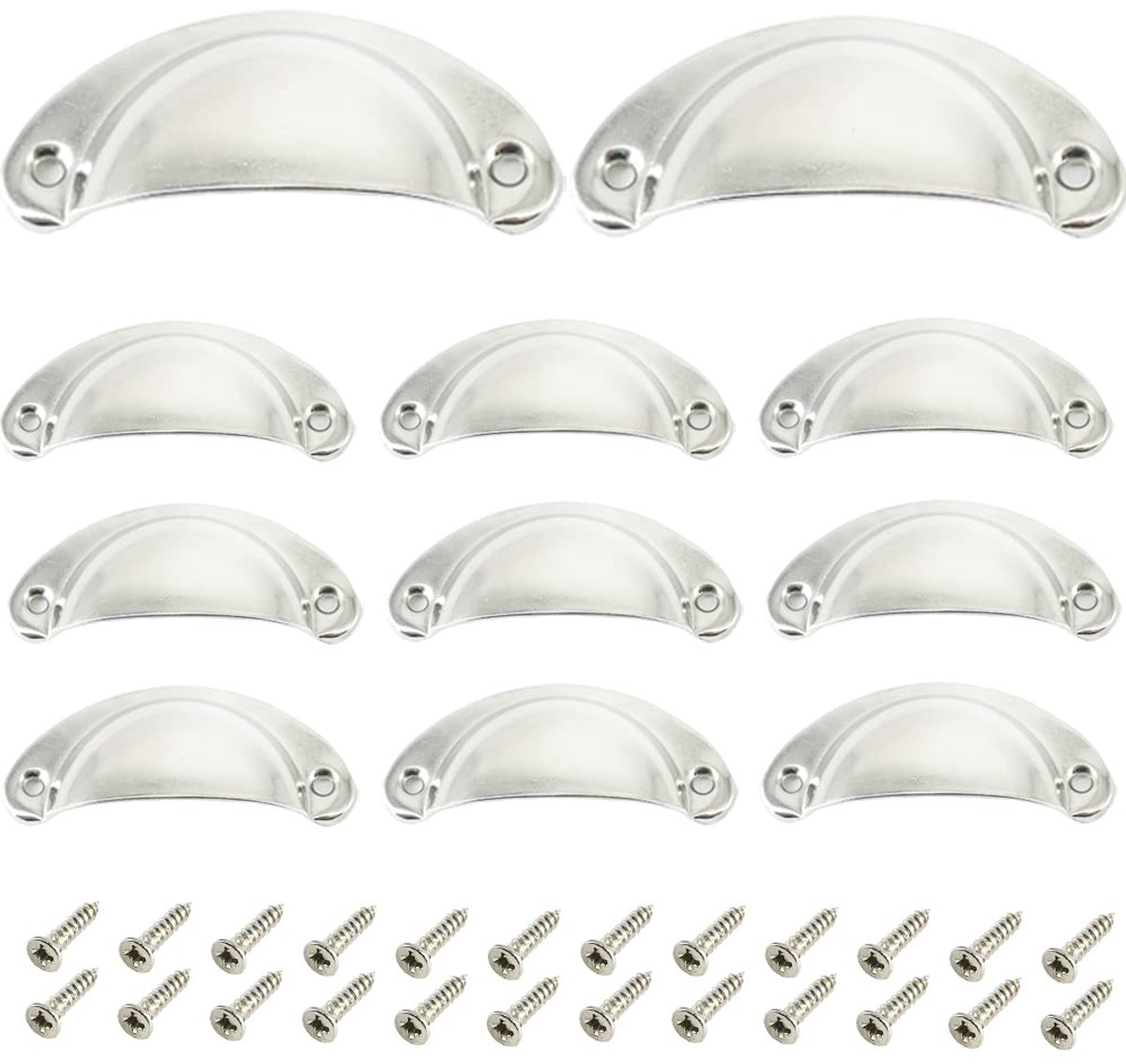 Ibenzoa® Set van 12 zilverkleurige schelpgrepen voor keukenkasten en meubels met schroeven