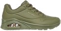 Olijfgroene Skechers sneaker met veters, perforaties en zichtbare luchtdemping.